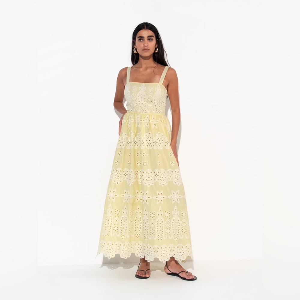 BORGO DE NOR
NINET BRODERIE ANGLAISE MAXI DRESS IN YELLOW size 6 US